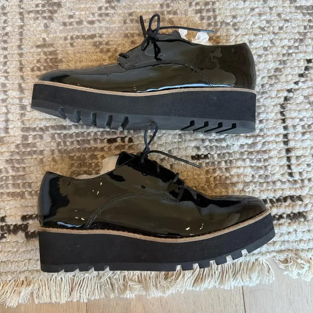 Like New Eileen Fisher Eddy Black Patent Leather Platform Loafer - Picture 4 of 8